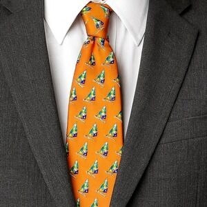 Rooster Orange Silk Sailboat Tie Mens‎ Nautical Windsurfer Print Handmade 59x4"
